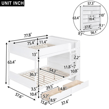 Bunk Bed With 2 Drawers And Cabinet, white finish, Unique Piece Furniture on Tampa Home & Garden Store