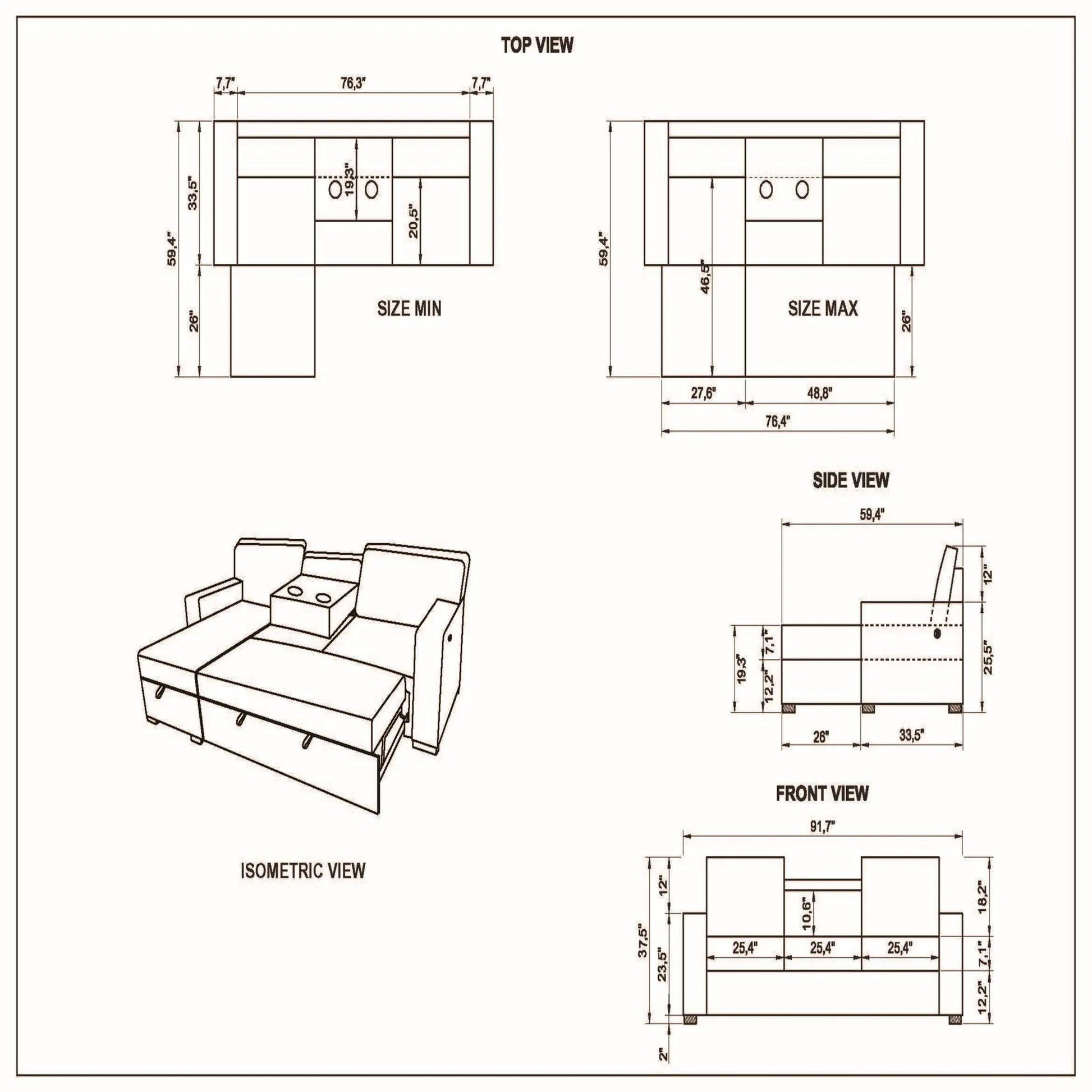 Territory pull-out sofa bed in dark gray by Unique Piece Furniture; isometric/front views on Tampa Home & Garden Store