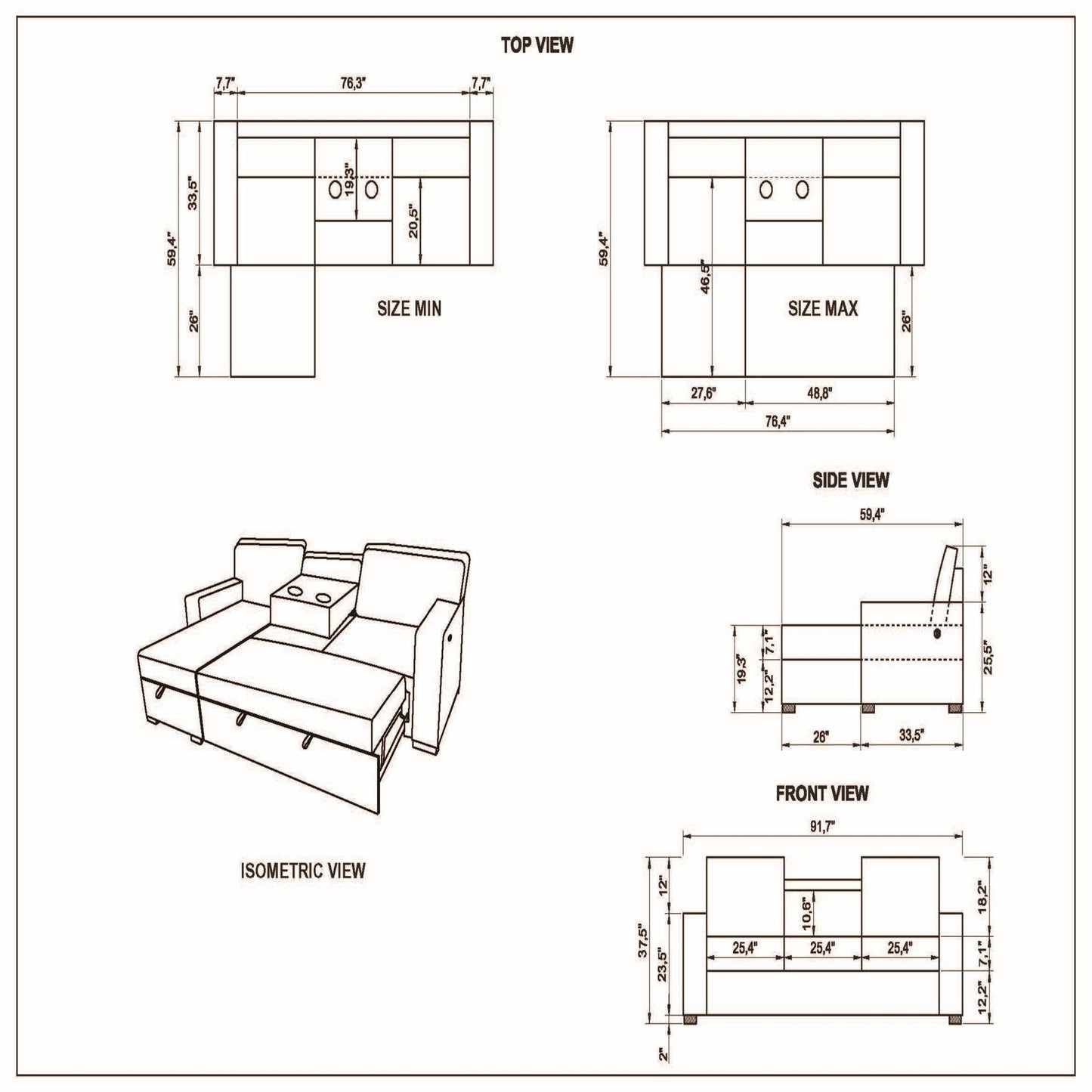 Territory Modern Pull Out Sofa Bed and Gray