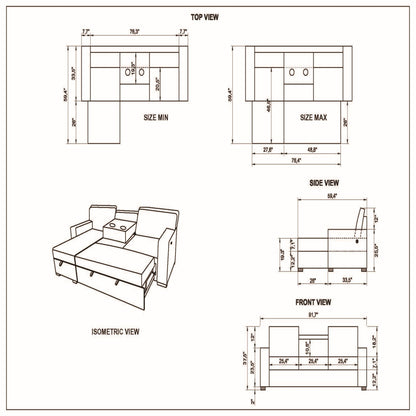 Territory Modern Pull Out Sofa Bed and Gray