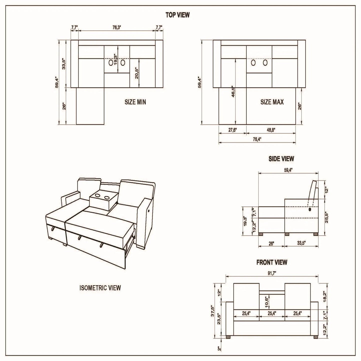 Territory pull-out sofa bed sleeper sectional by Unique Piece Furniture, isometric view on Tampa Home & Garden Store