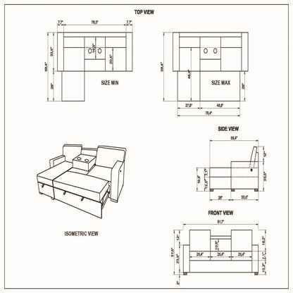 Territory pull-out sofa bed sleeper sectional by Unique Piece Furniture, isometric view on Tampa Home & Garden Store