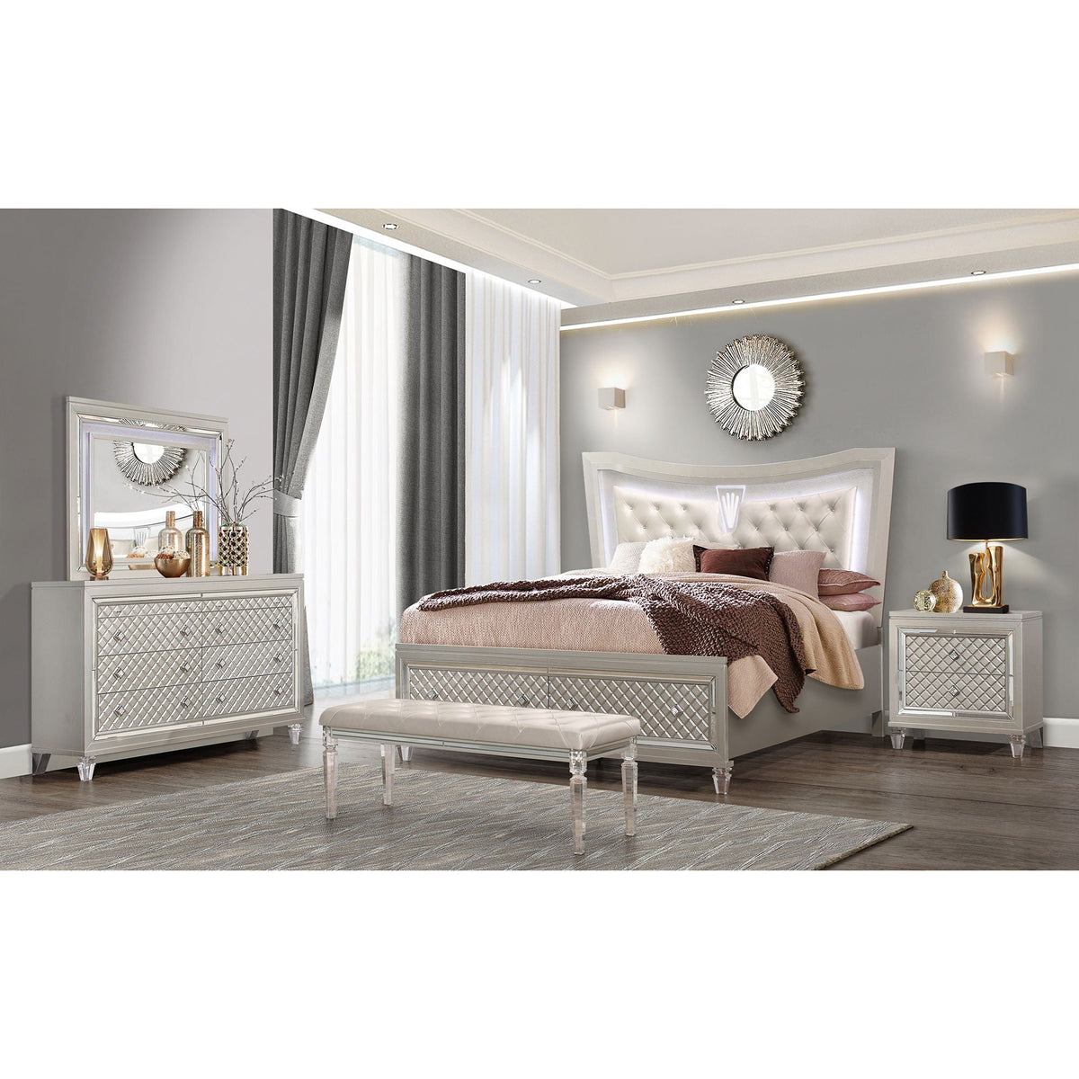 Glam Mirror with LED Light Champagne by HouseOfZazla; champagne wall mirror with LED lighting on Tampa Home & Garden Store