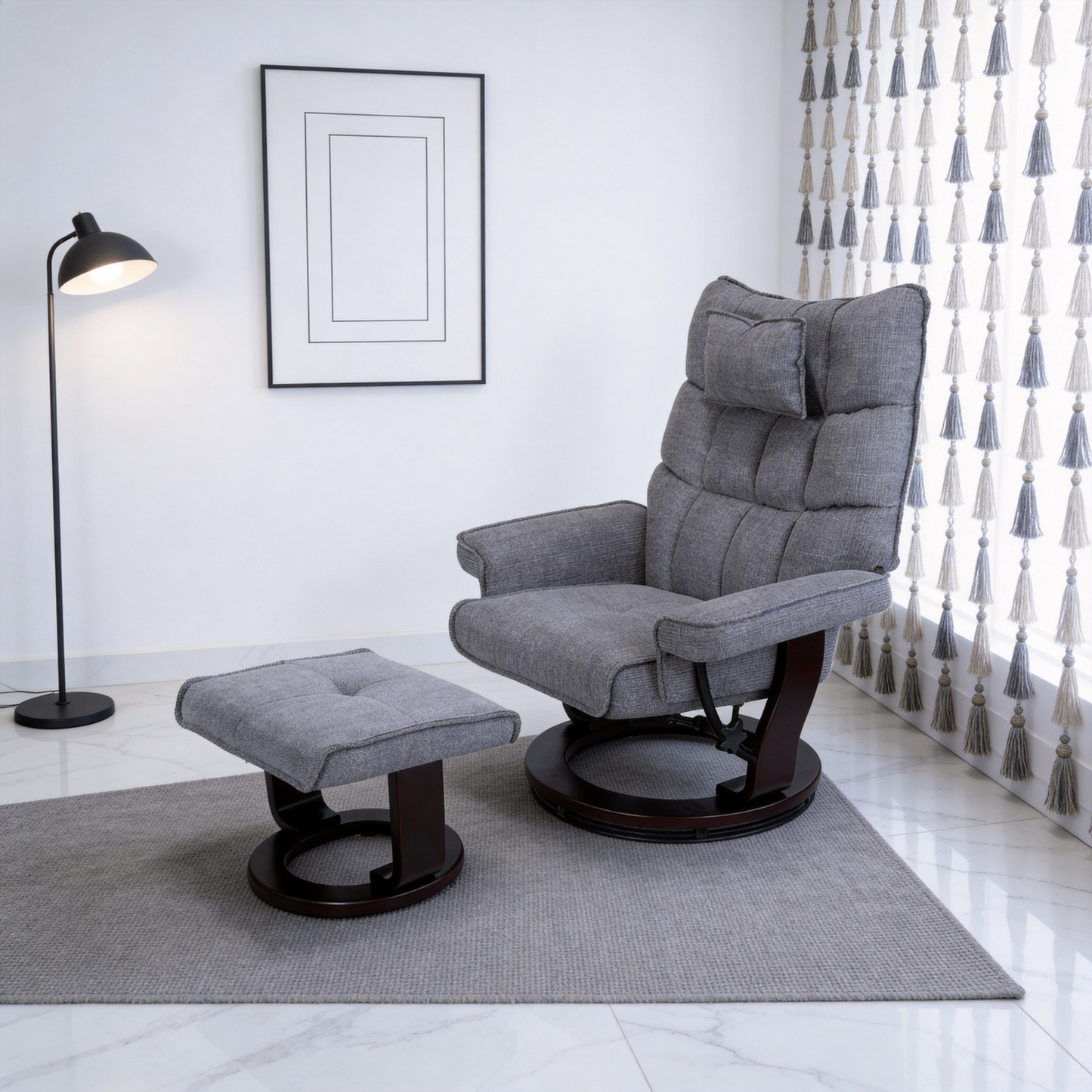 8-Point Massage Recliner with Ottoman in gray fabric by HouseOfZazla on Tampa Home & Garden Store