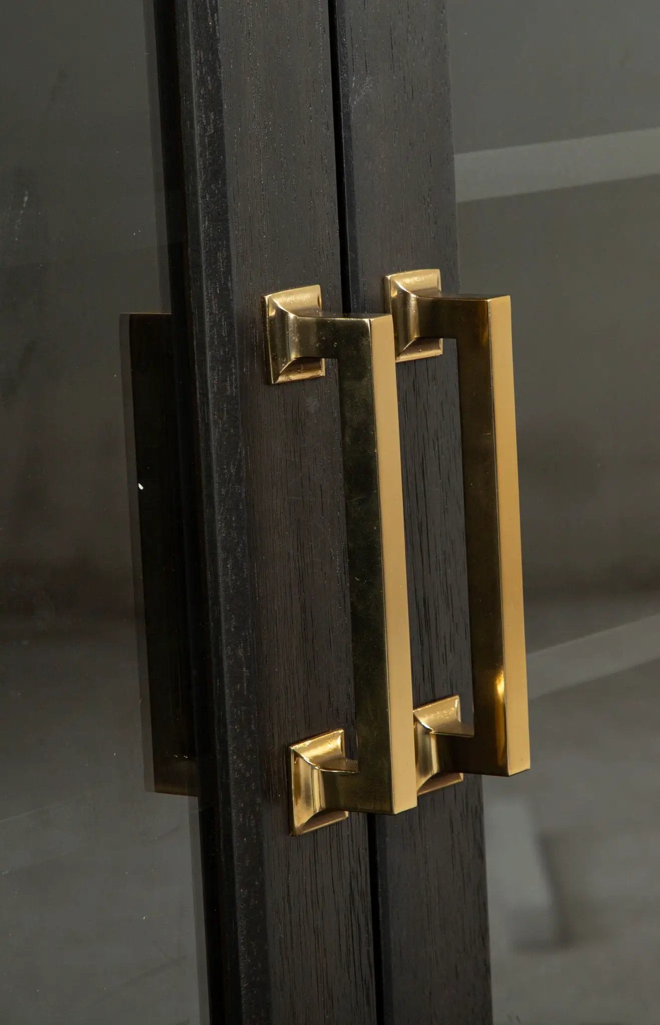 Lindon Console TV stand in black wood with brass rectangular handles on Tampa Home & Garden Store