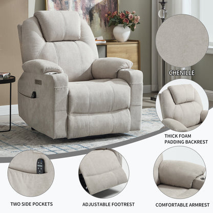 Premium power lift recliner chair with massage by HouseOfZazla in gray chenille upholstery on Tampa Home & Garden Store