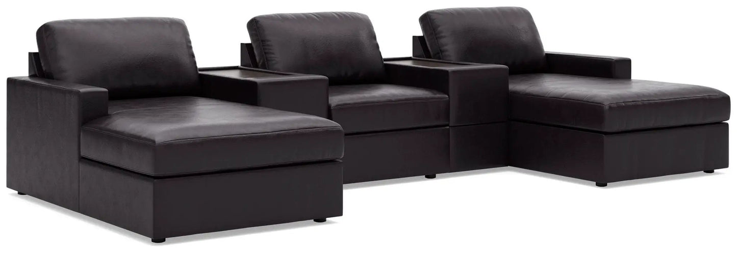 ModMax II Sectional sofa black leather by Unique Piece Furniture, stationary modular with chaise on Tampa Home & Garden Store