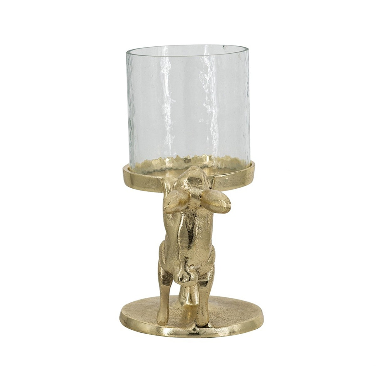 Gold rabbit pillar candle holder with clear glass hurricane shade by HouseOfZazla on Tampa Home & Garden Store