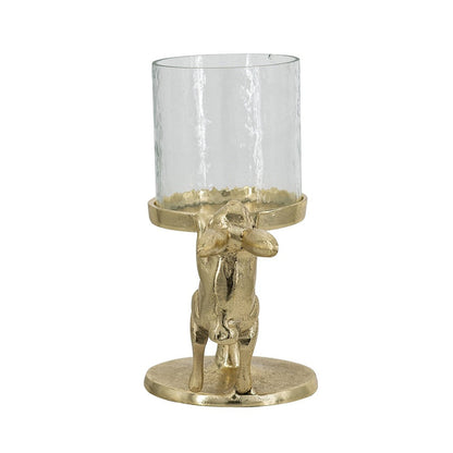 Gold rabbit pillar candle holder with clear glass hurricane shade by HouseOfZazla on Tampa Home & Garden Store