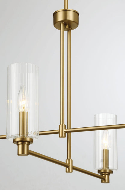 Enigma 4-light chandelier antique brass finish with clear ribbed glass shades on Tampa Home & Garden Store