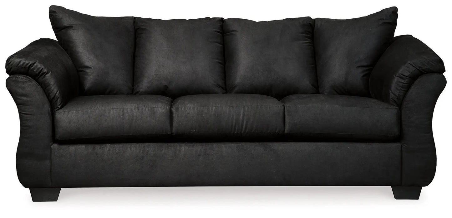 Darcy stationary sofa in black fabric with back cushions and padded arms by Unique Piece on Tampa Home & Garden Store