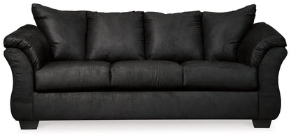 Darcy stationary sofa in black fabric with back cushions and padded arms by Unique Piece on Tampa Home & Garden Store