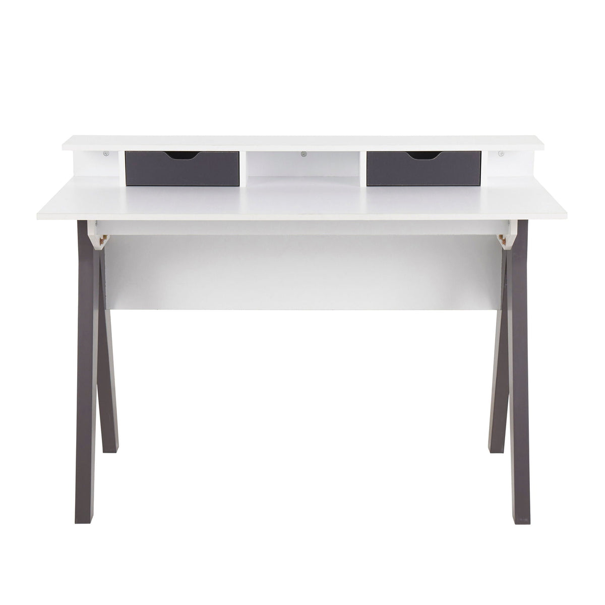 HouseOfZazla lift-top desk with storage, white top and two gray drawers on Tampa Home & Garden Store