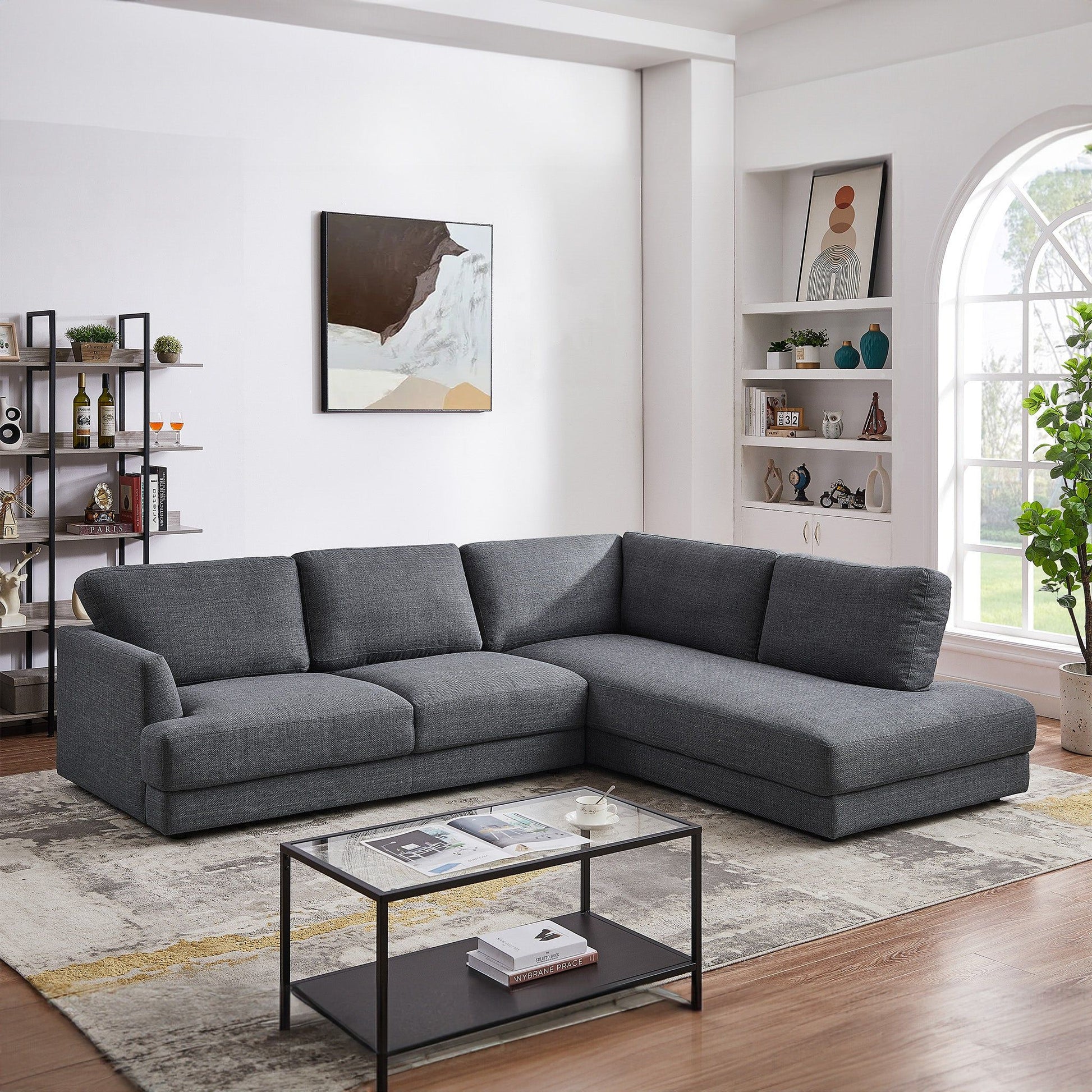 Glander Comfortable Cozy Sectional Sofa in dark gray fabric by HouseOfZazla on Tampa Home & Garden Store