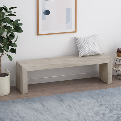 Acacia Wood Dining Bench, farmhouse style with light natural finish and chunky legs on Tampa Home & Garden Store