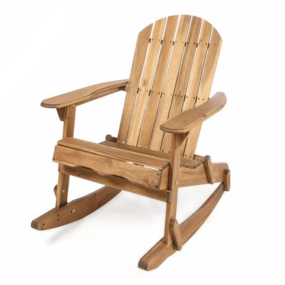 HouseOfZazla Outdoor Adirondack Rocking Chair handcrafted details in natural wood on Tampa Home & Garden Store