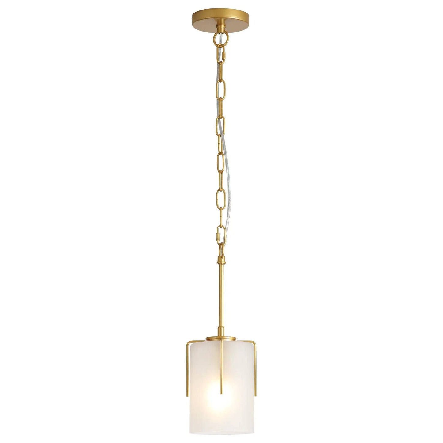 Adjustable cylindrical pendant light gold chain frosted glass shade by Unique Piece Furniture on Tampa Home & Garden Store