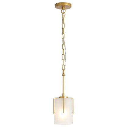 Adjustable cylindrical pendant light gold chain frosted glass shade by Unique Piece Furniture on Tampa Home & Garden Store