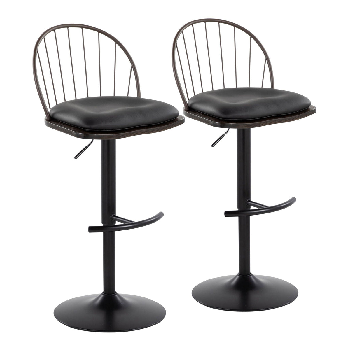 Farmhouse adjustable-height swivel barstools with black cushions and metal frames, 2pc set on Tampa Home & Garden Store