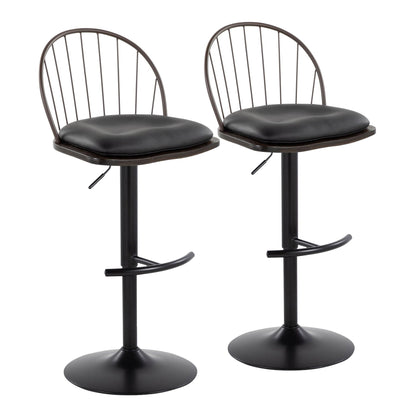 Farmhouse adjustable-height swivel barstools with black cushions and metal frames, 2pc set on Tampa Home & Garden Store