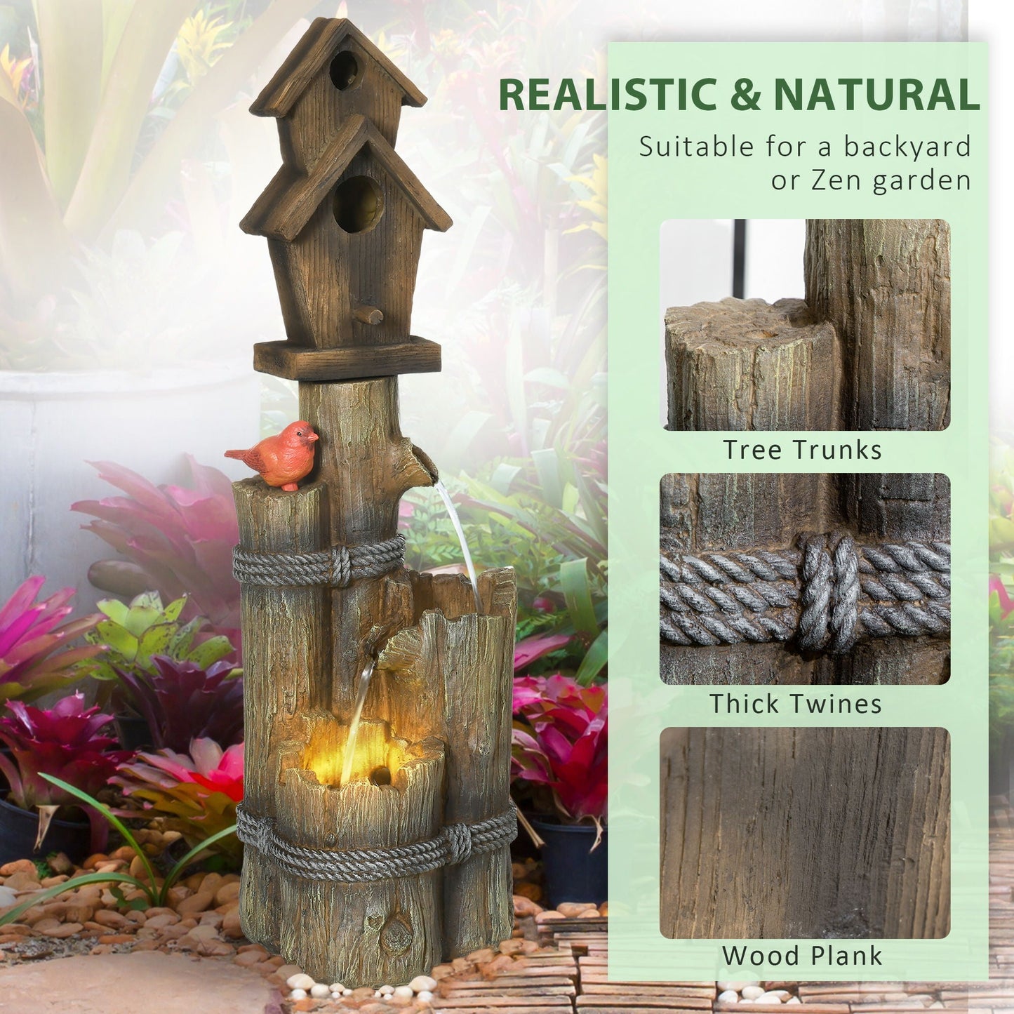 Outdoor Birdhouse and Fountain with Lights
