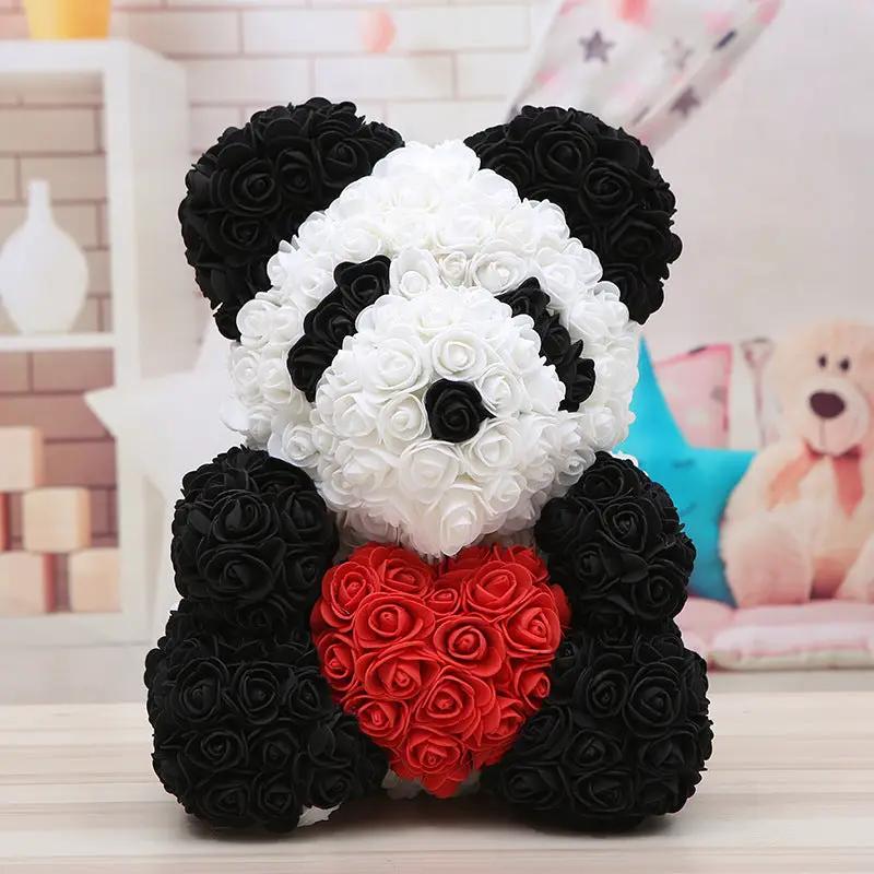 Bear Valentine's Day Rose Bear with panda head, black rose ears and limbs, red rose heart on Tampa Home & Garden Store