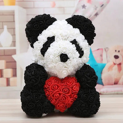 Bear Valentine's Day Rose Bear with panda head, black rose ears and limbs, red rose heart on Tampa Home & Garden Store