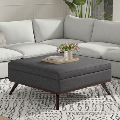 Square Lift Top Coffee Table and Storage Ottoman in dark gray fabric with wooden legs tray decor on Tampa Home & Garden Store