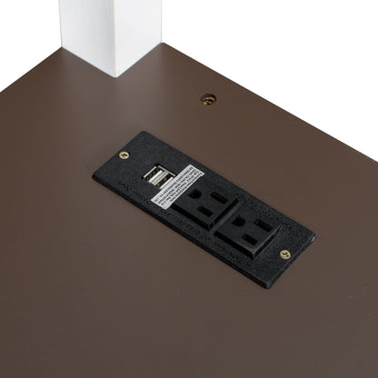 Queen size loft bed base in white with brown support panel and USB charging station plate on Tampa Home & Garden Store