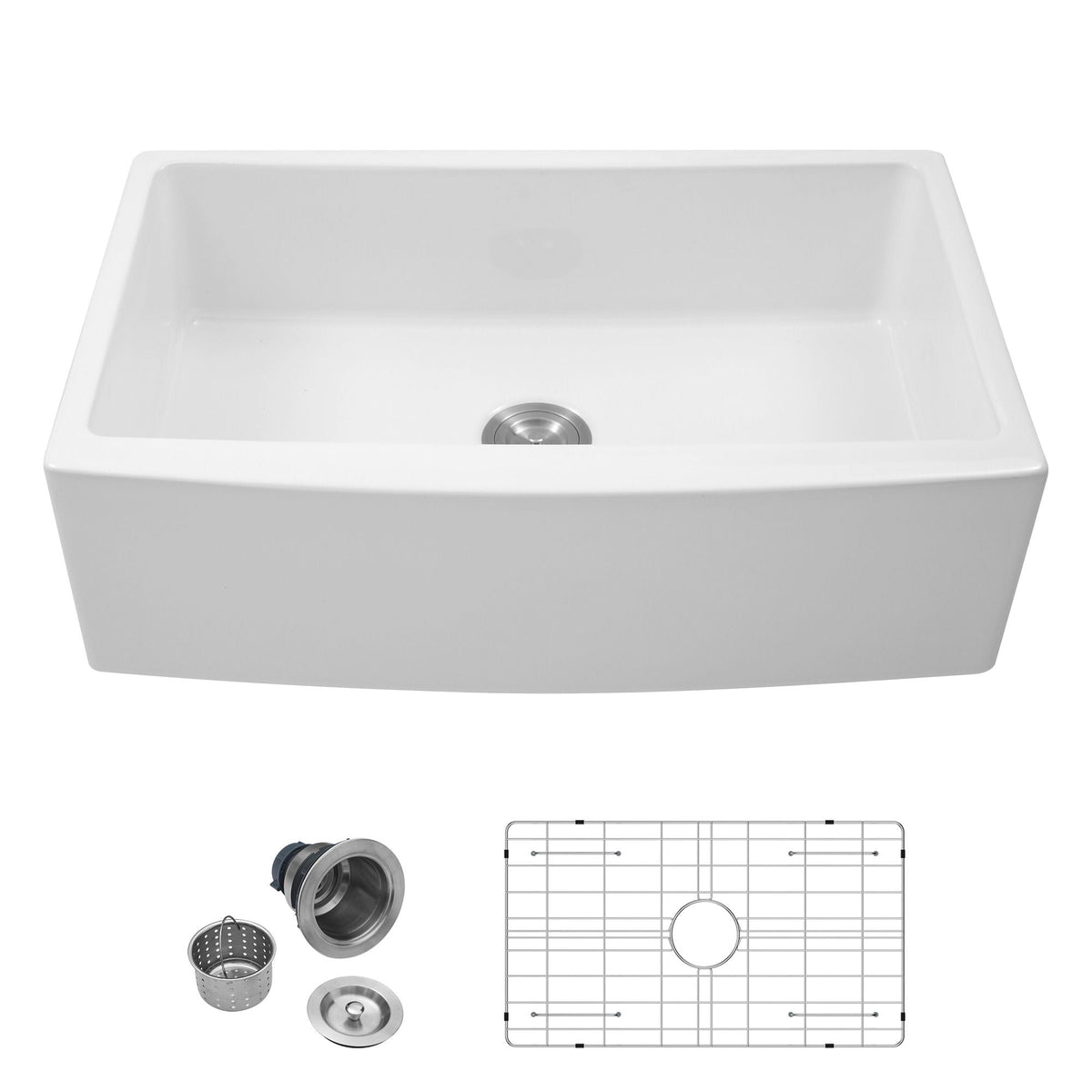 Farmhouse apron-front sink with arch edge, white, single bowl on Tampa Home & Garden Store