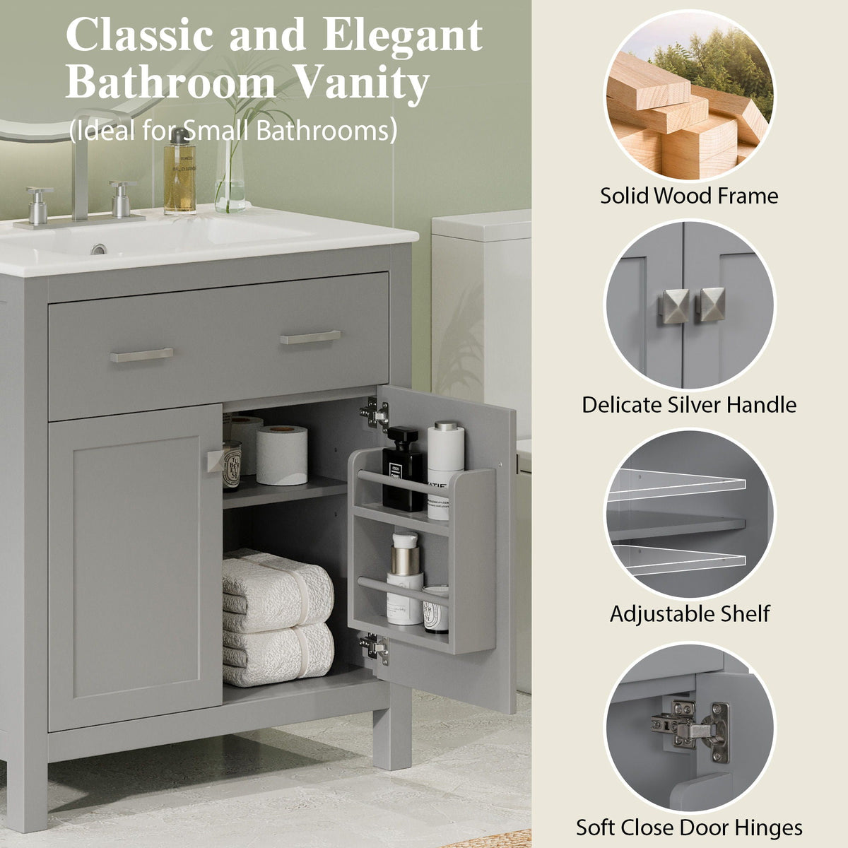 Modern Bathroom Vanity with Ceramic Sink gray finish by HouseOfZazla, soft-close doors on Tampa Home & Garden Store