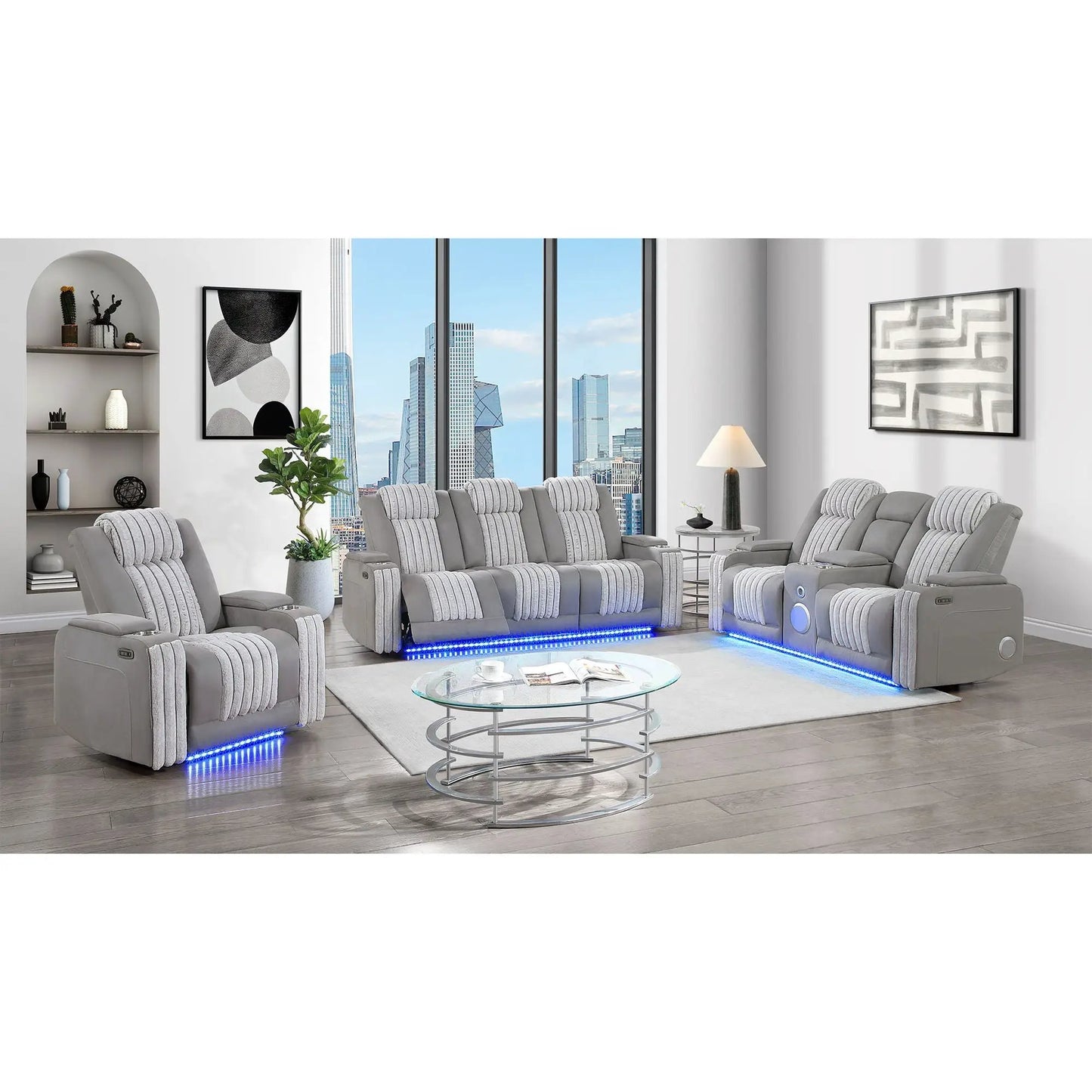 Duran power recliner with power headrest, gray fabric, 8-seat set by Unique Piece Furniture on Tampa Home & Garden Store