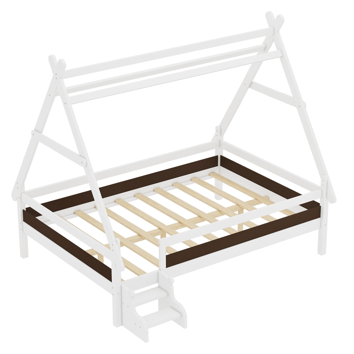 Full House Platform Bed with Stairs white solid wood frame on Tampa Home & Garden Store