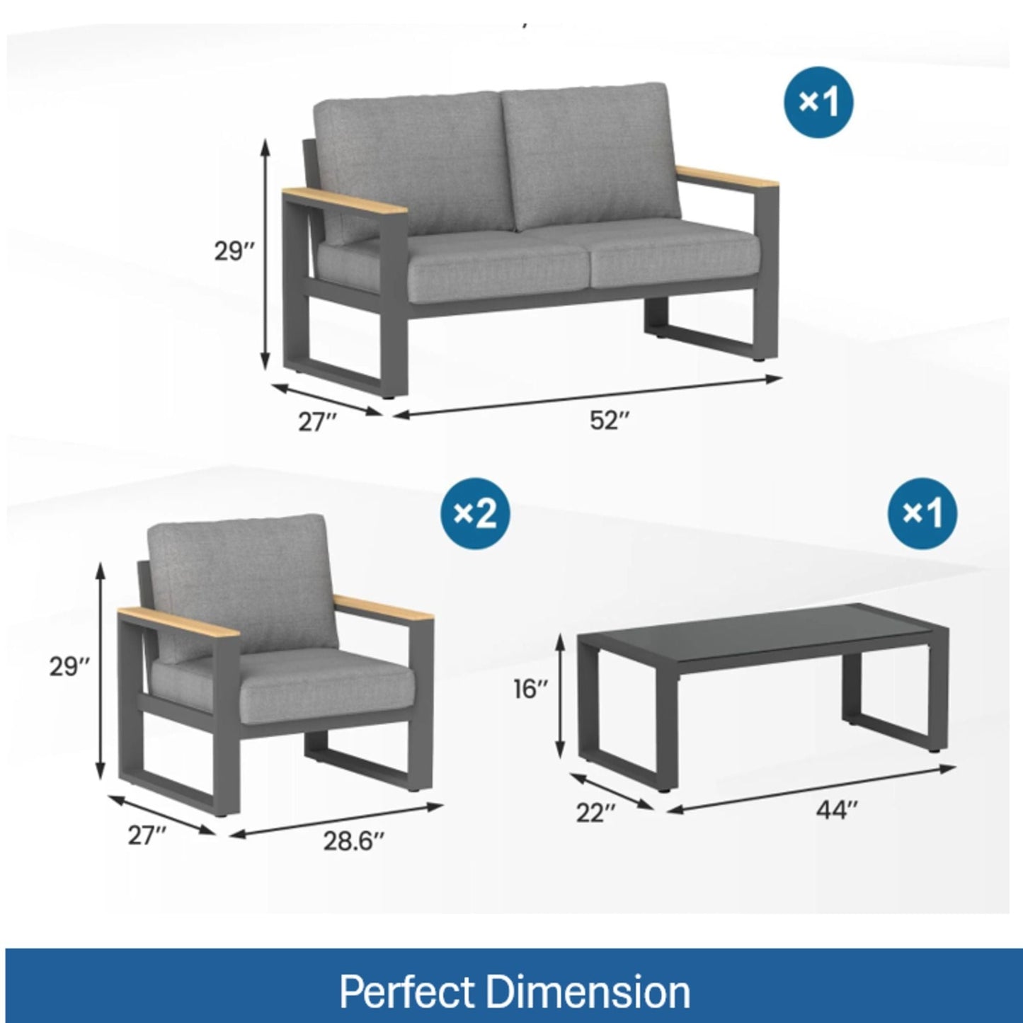 Modern Outdoor Sofa Set with the Coffee Table