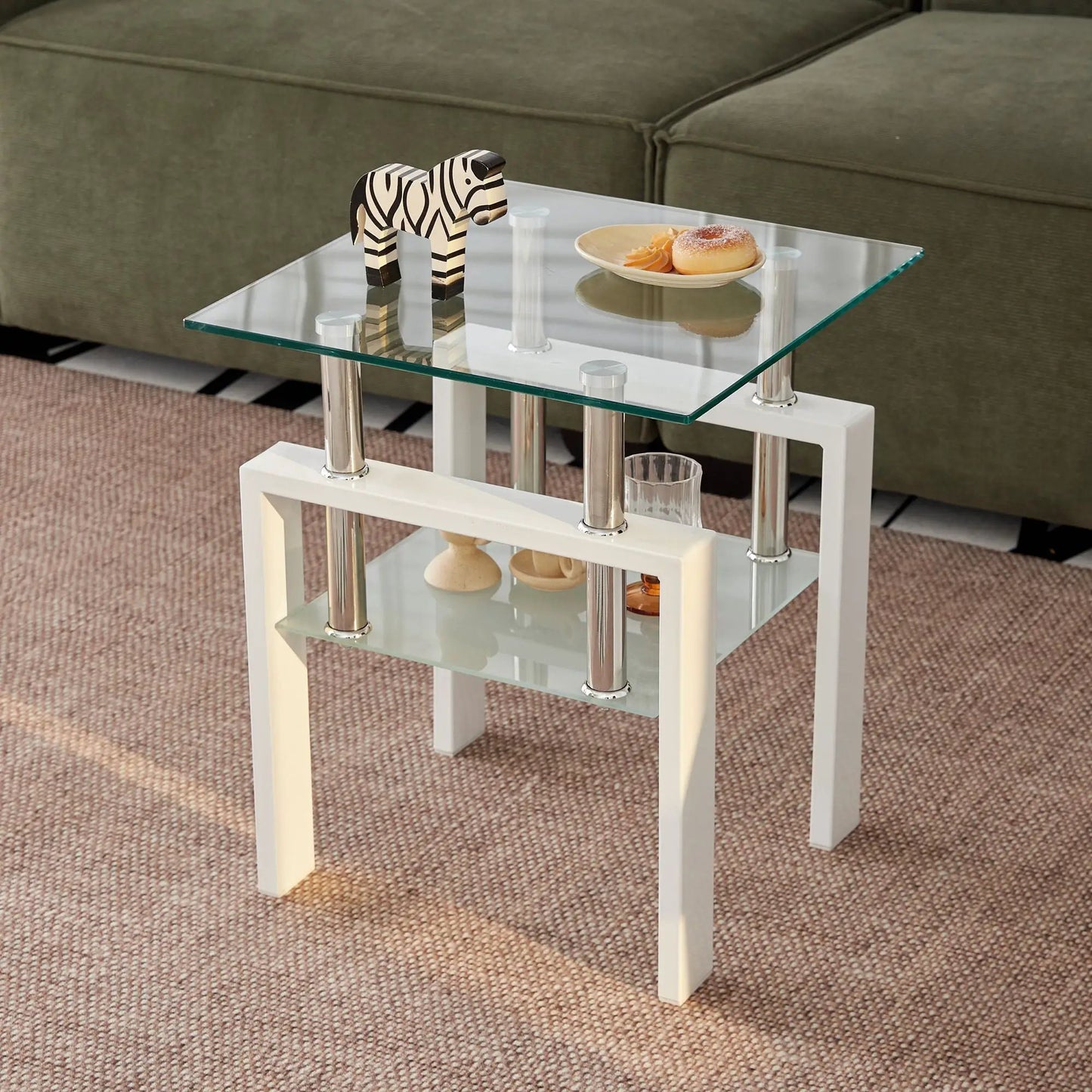 Tempered Glass Table With Storage For Living Room