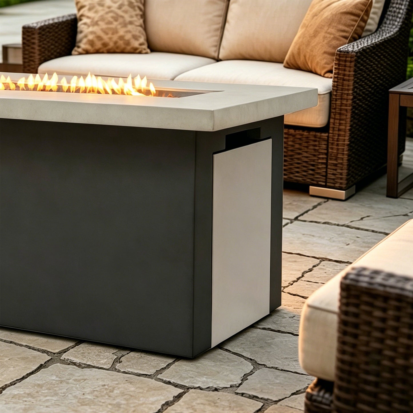 Rectangular Dark Grey Concrete Gas Fire Pit Table