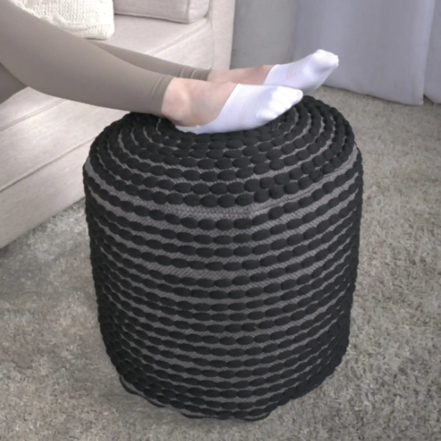 River Handcrafted Cylindrical Pouf charcoal woven fabric ottoman HouseOfZazla on Tampa Home & Garden Store