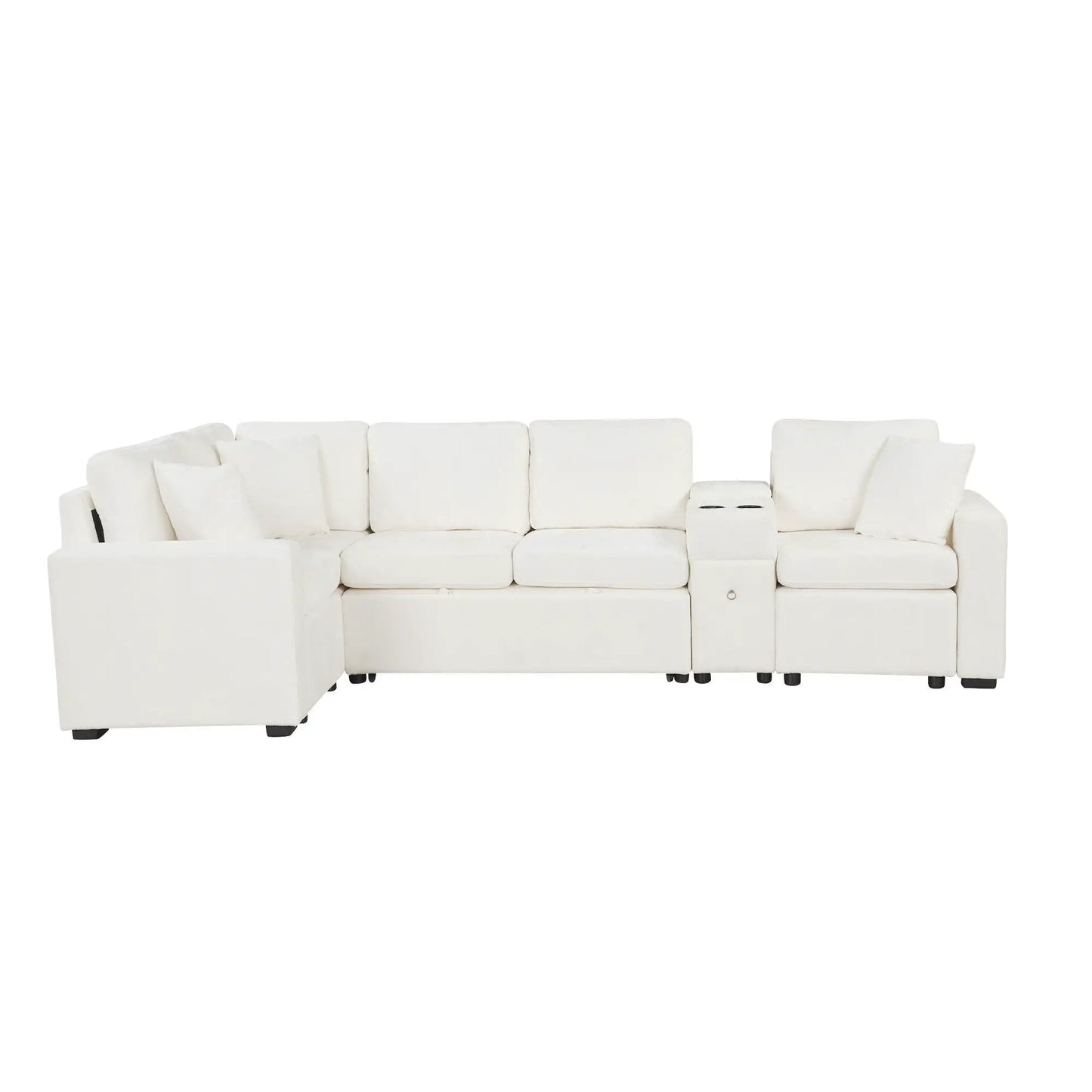 Modular L-shaped sleeper sofa bed with cup holders and storage, white by Unique Piece Furniture on Tampa Home & Garden Store