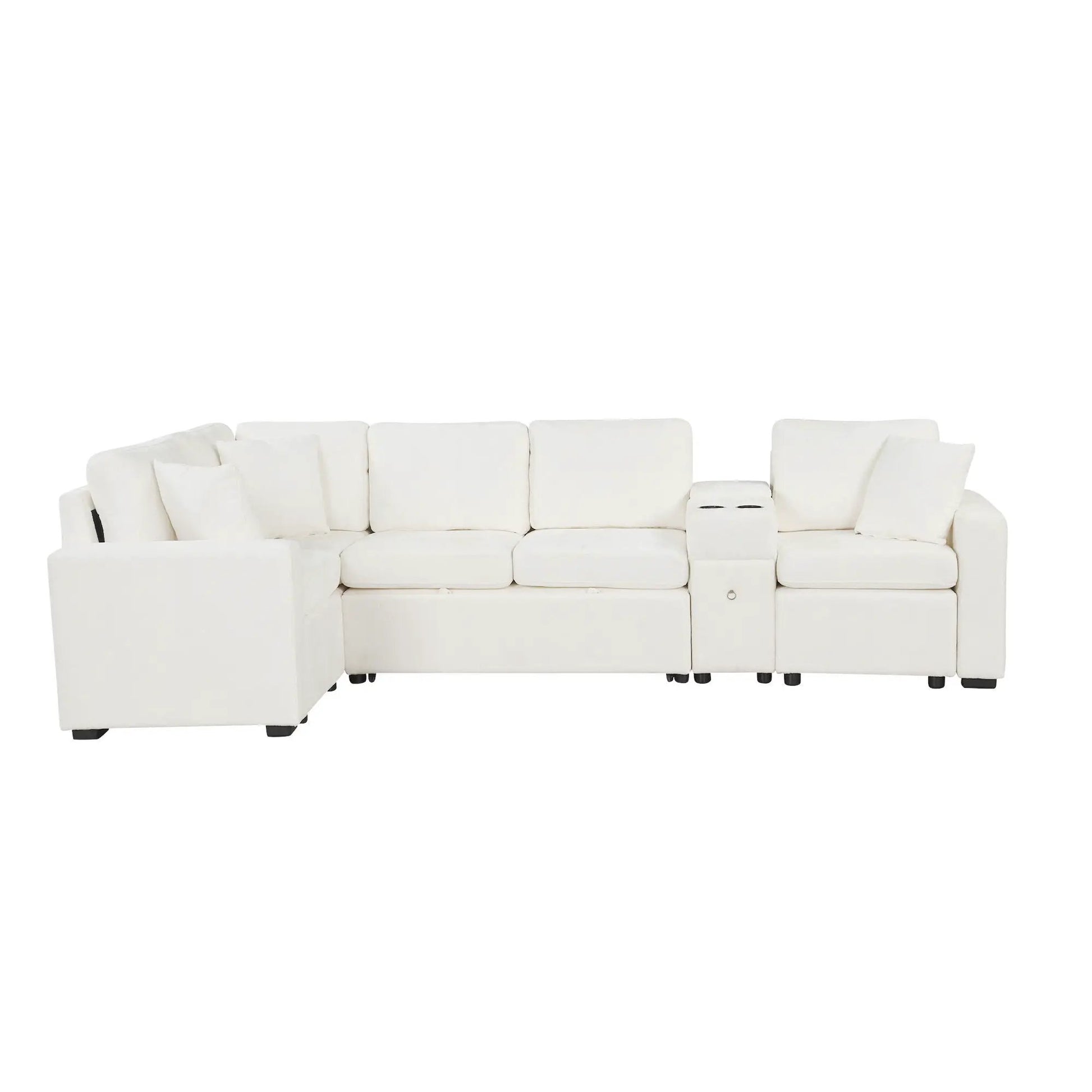 Modular L-shaped sleeper sofa bed with cup holders and storage, white by Unique Piece Furniture on Tampa Home & Garden Store