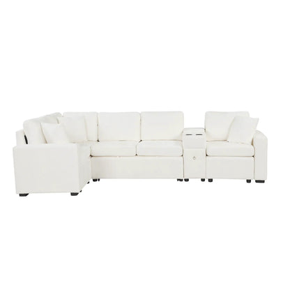Modular L-shaped sleeper sofa bed with cup holders and storage, white by Unique Piece Furniture on Tampa Home & Garden Store