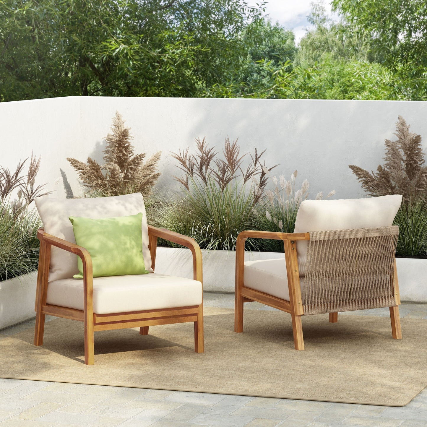 Solid Wood Lounge Chair With Woven Backrest