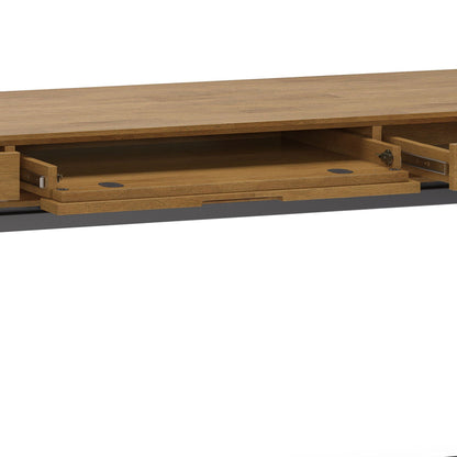 Mid Century Wide Writing Desk with Three Drawers in oak finish by HouseOfZazla on Tampa Home & Garden Store