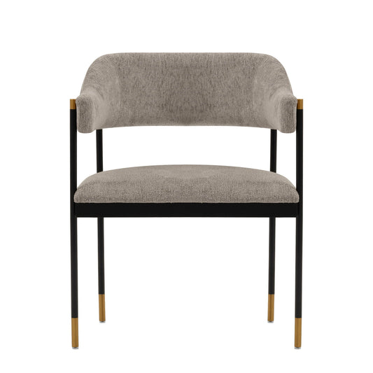 Pair of Lia Armchairs by HouseOfZazla in taupe textured fabric, black legs with gold tips on Tampa Home & Garden Store