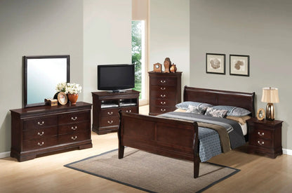 Louis Phillipe Panel Sleigh Bed dark wood finish with dresser set by Unique Piece Furniture on Tampa Home & Garden Store