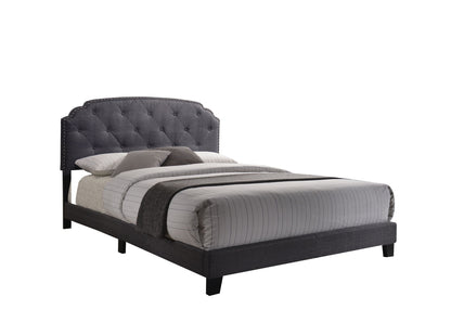 Tradilla Queen Bed gray upholstered bed with tufted headboard and nailhead trim on Tampa Home & Garden Store