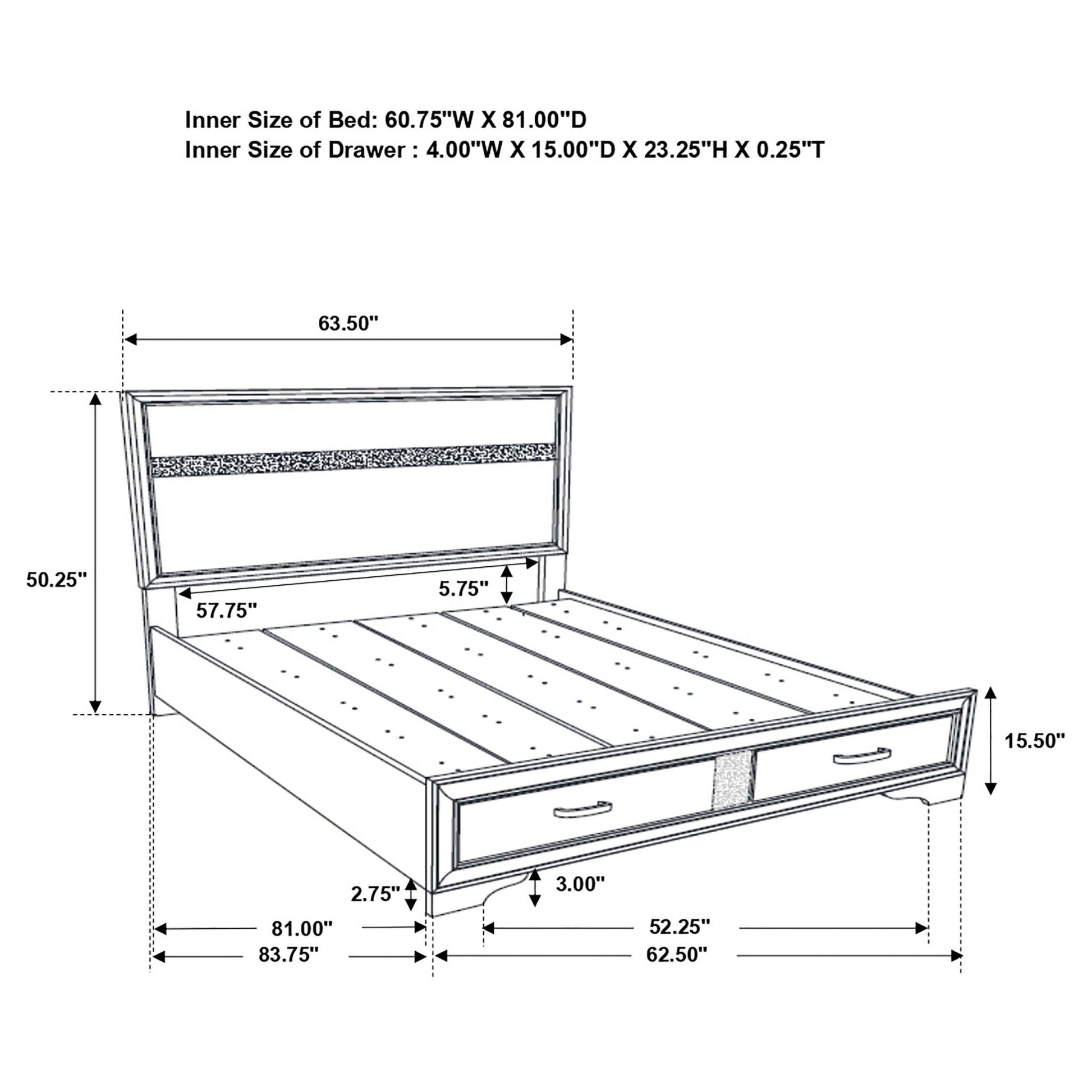 Corbin Glittering Bedroom Set 4-piece bed frame with headboard and two under-bed drawers on Tampa Home & Garden Store