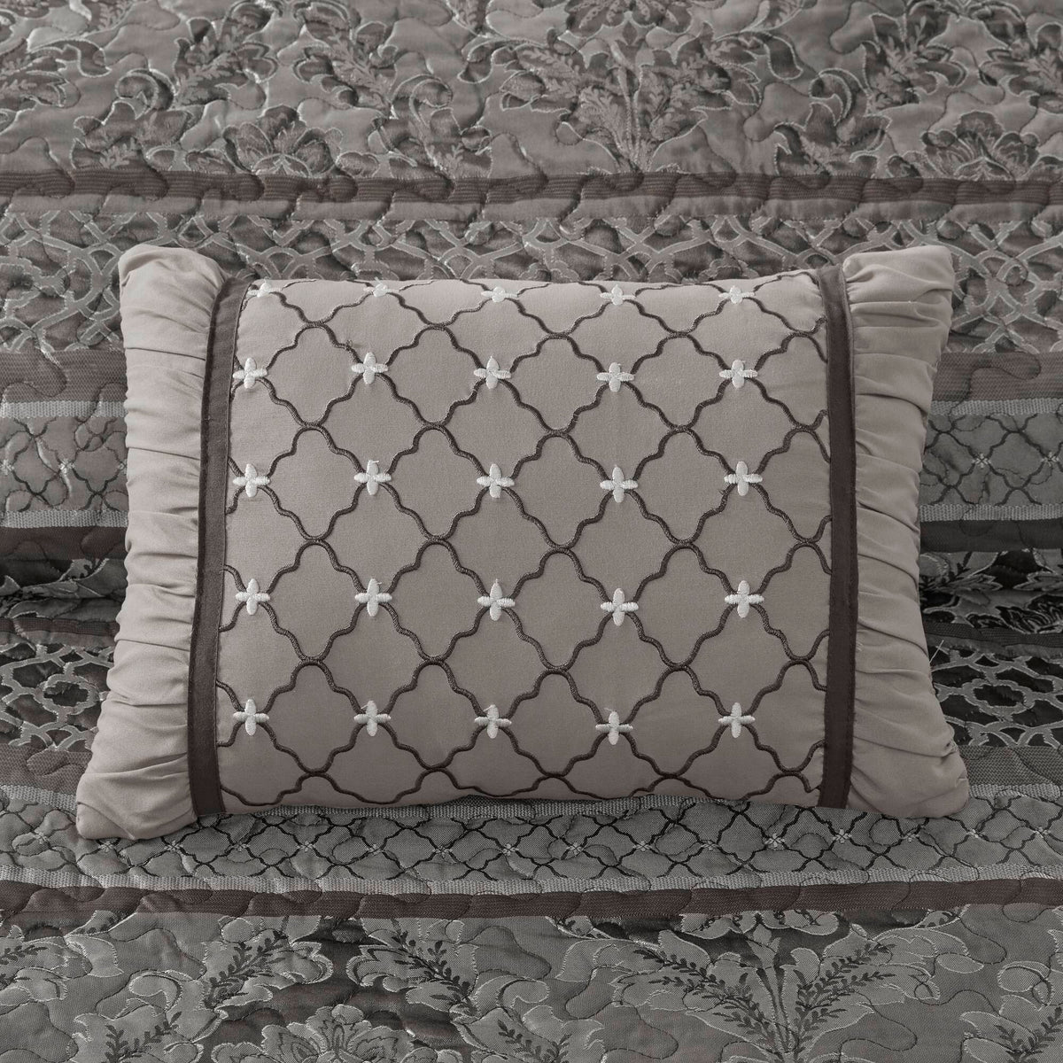 Reversible Queen Bedspread Set with Jacquard gray lattice pillows by HouseOfZazla on Tampa Home & Garden Store