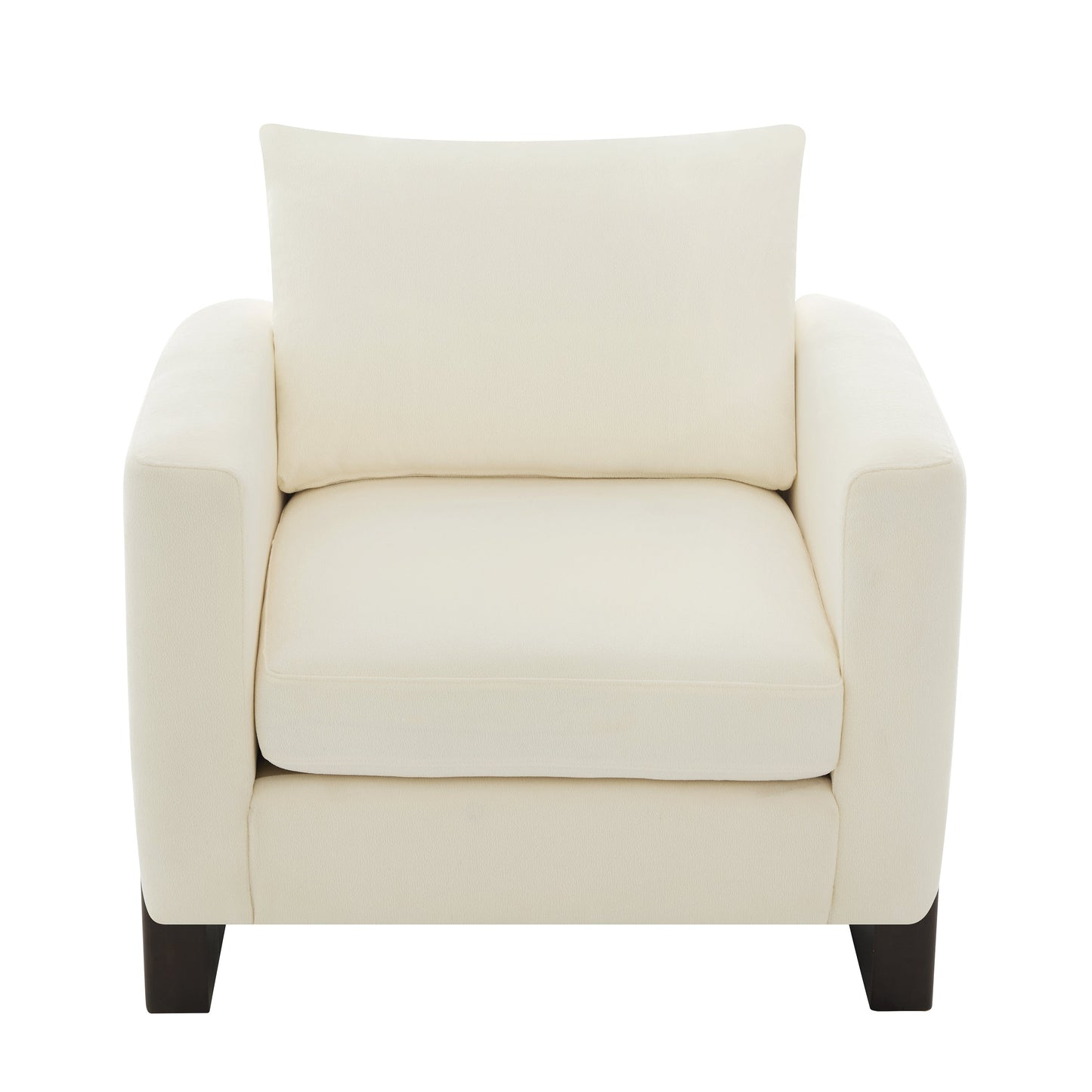 Modern Accent Chair by HouseOfZazla in cream upholstery with dark rubberwood legs on Tampa Home & Garden Store