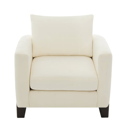 Modern Accent Chair by HouseOfZazla in cream upholstery with dark rubberwood legs on Tampa Home & Garden Store