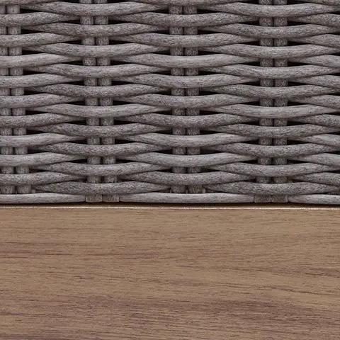 Harmony Headlands sofa with cushion, gray woven rattan panel over natural wood base on Tampa Home & Garden Store